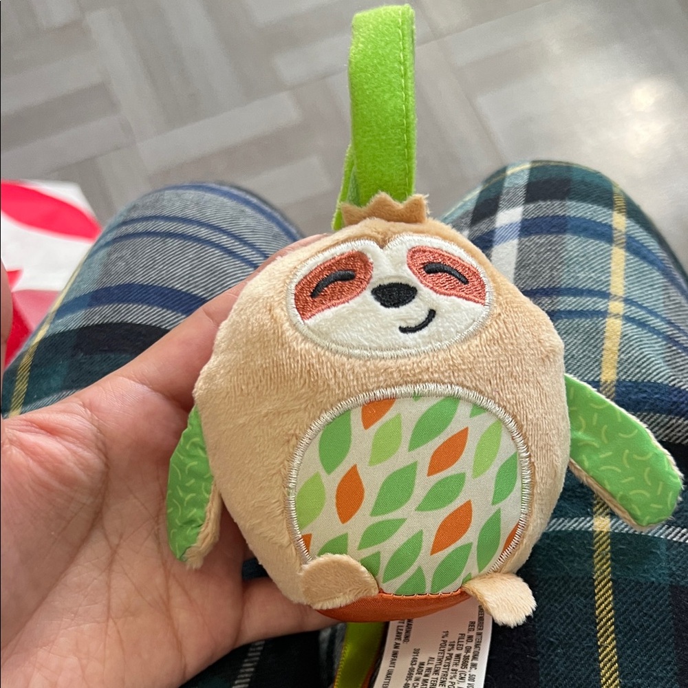 Cute Sloth Plush Keychain with Green Strap